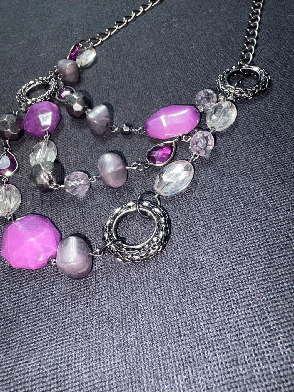 Multi-Strand Purple Bead Statement Necklace - Women Jewelry